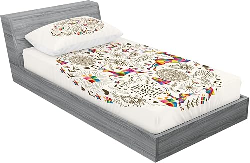 Miniatura 347 de Ambesonne Juego de sábanas bajeras y fundas de almohada occidentales, sombrero de vaquero con temática del salvaje oeste y cuerda de ganadería vieja