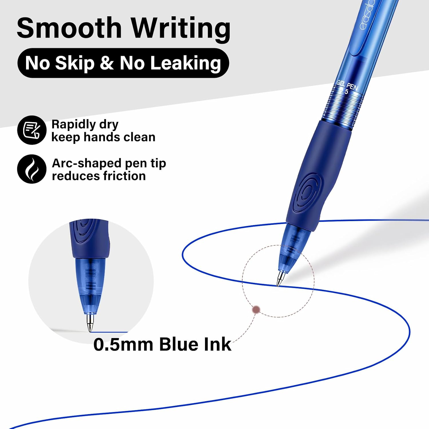 EUSOAR Erasable Gel Pens, 12-Pack Retractable Pens & Refills (6 Black, 6 Blue Each), Dry Erase Pen Make Mistakes Disappear for Office Planner Scheduling Appointments Sketching Note Taking