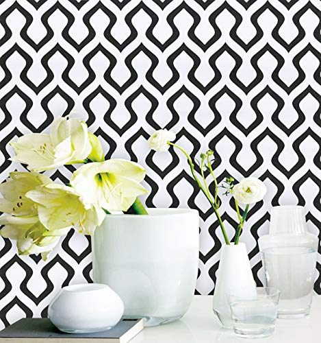 Hopepak 17.7” x 197” Black White Wallpaper Peel and Stick Removable Wallpaper Self Adhesive Contact Paper Decovative Waterproof Wall Paper Roll for Home Decor Livingroom Cabinet Shelf Liner