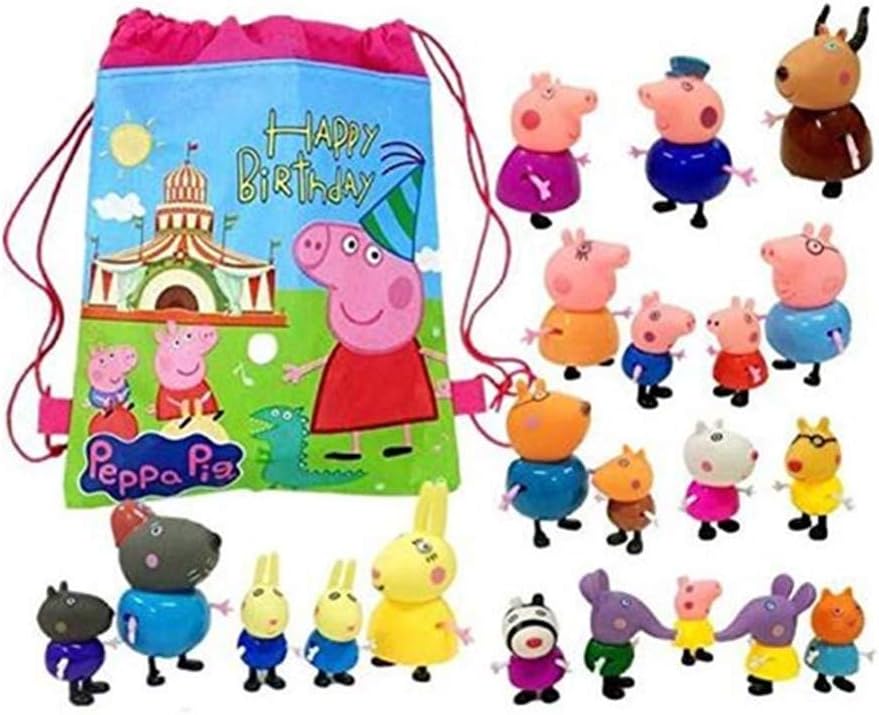 25PCS Cartoon Peppa Pig Friends Toys Soft Head for Kids Gift With Bag