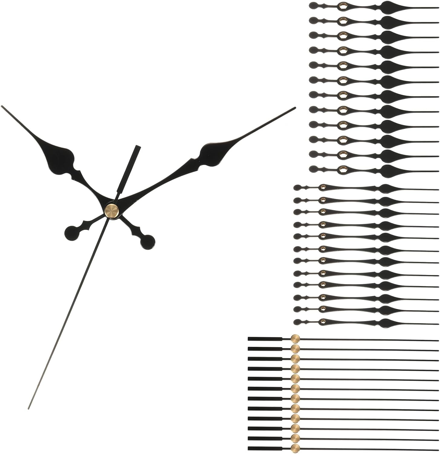 Generic Replacement Clock Hands Kit, 12 Set, Aluminum, Black, 4 Inch, Modern Style, Tabletop, Indoor Use