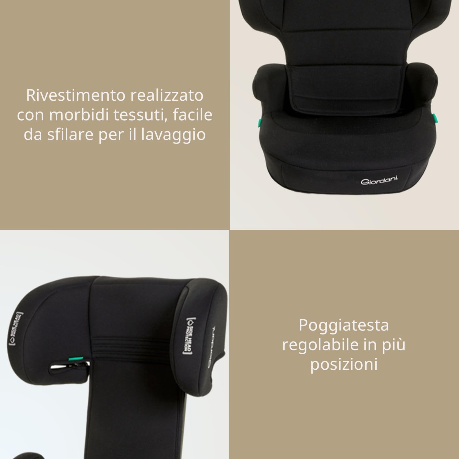Giordani Ares Seggiolino Auto 100-150 cm i-Size, Omologato R129/03 con Connettori Isofix, Schienale Pieghevole Salvaspazio, Poggiatesta Regolabile e Tessuti Morbidi, Per Bambini dai 3 ai 12 Anni