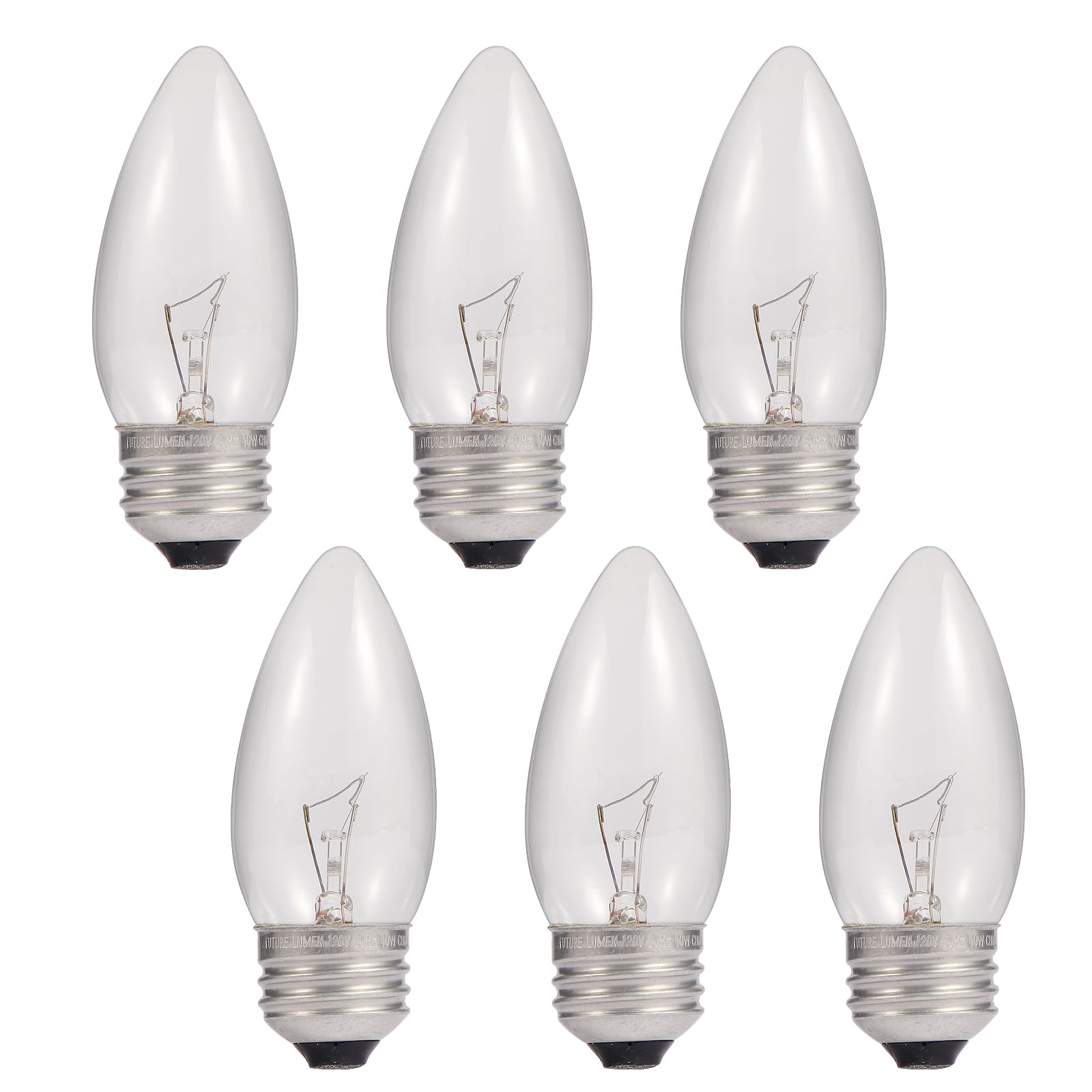 SCOMX 40W Incandescent Equivalent Energy Torpedo Tip Chandelier with Crystal Clear Incandescent Light Bulbs Tip Light Bulb and Medium E26 Candelabra Base (6)