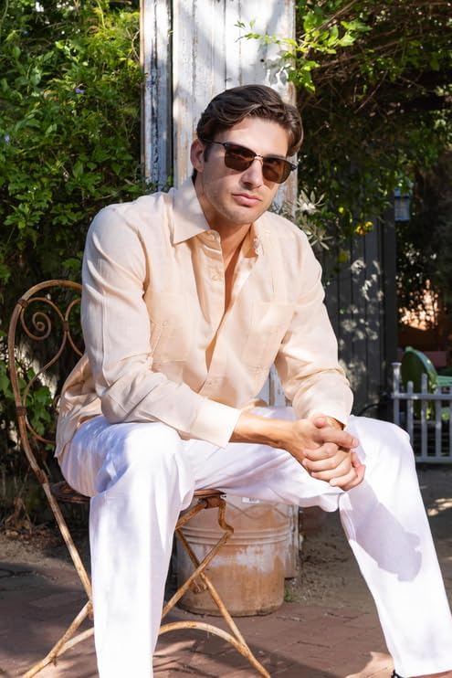 Mojito Collection Men's 100% Linen Classic Four-Pocket Long Sleeve Guayabera Shirt - Image 3