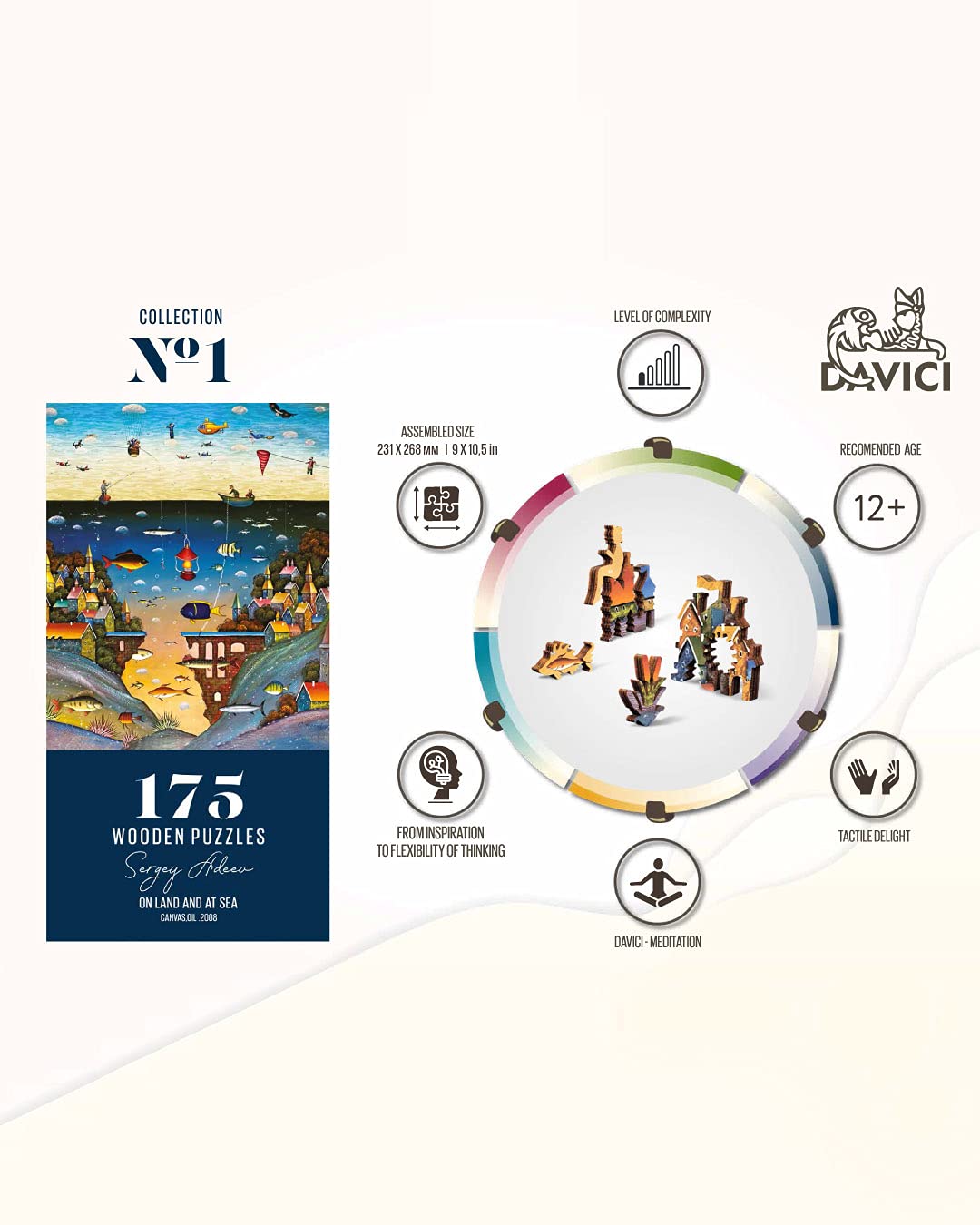 DAVICI | Puzzle Madera | A8 - ON Land and Sea | 175 Piezas |Entretenimiento Adultos y Niños | Desafío Mental | Piezas Formas Únicas | Diseños Increíbles | Encaje Decoración | Regalo |