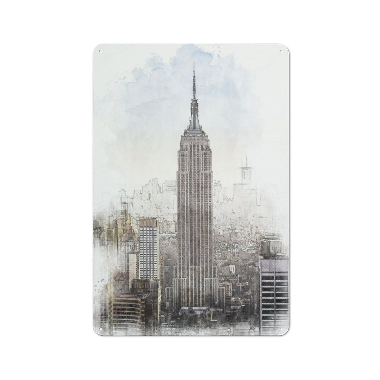 Junmoney Empire State Building Industrial Decorative Metal Plaque 30X20cm, Studio Wall Art For Flat, Bar, Studio Or Gallery Wall