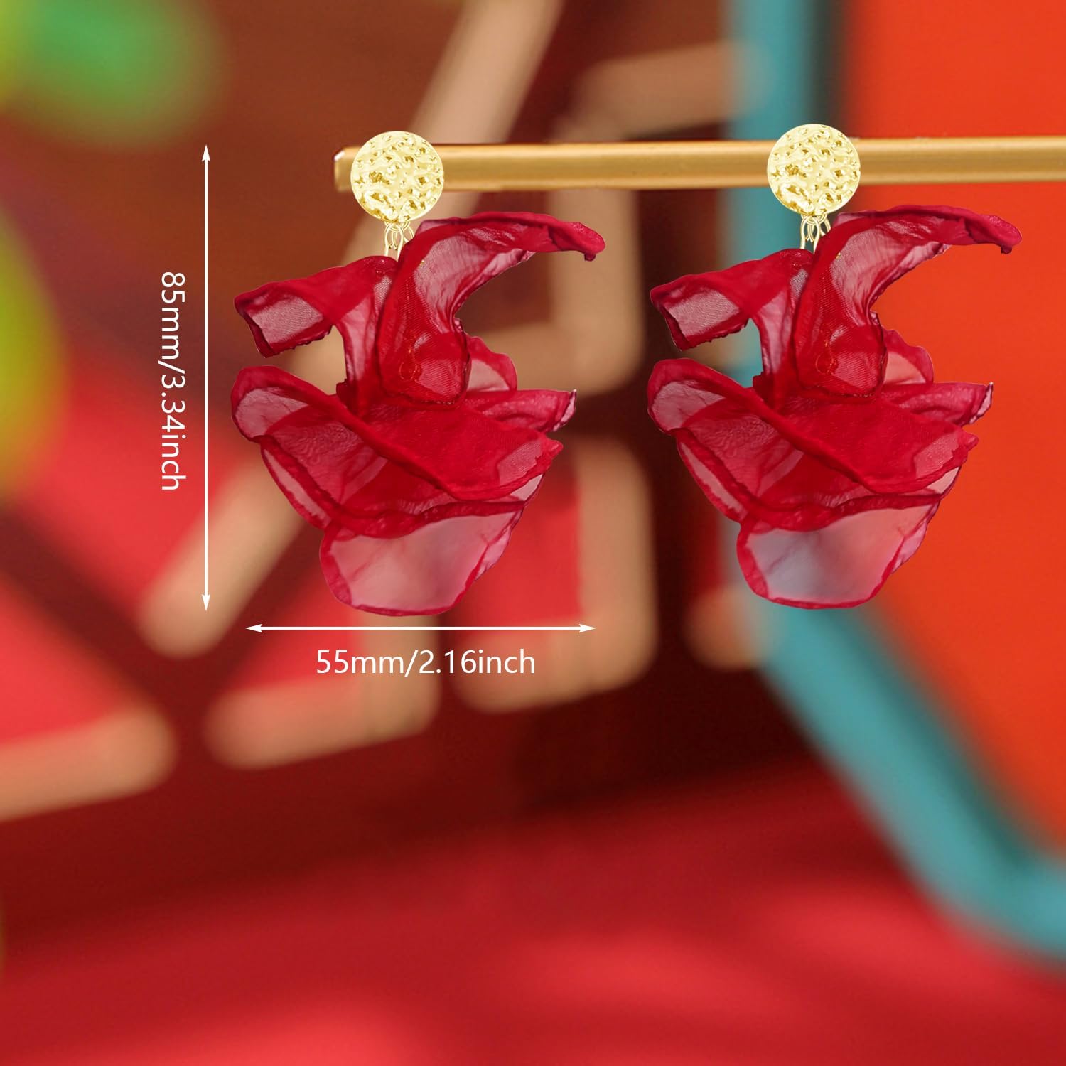 Bohemian Long Fabric Flower Tassel Lightweight Dangle Earrings Handmade Chiffon Petal Floral Fringe Stud Earrings for Women - Image 5