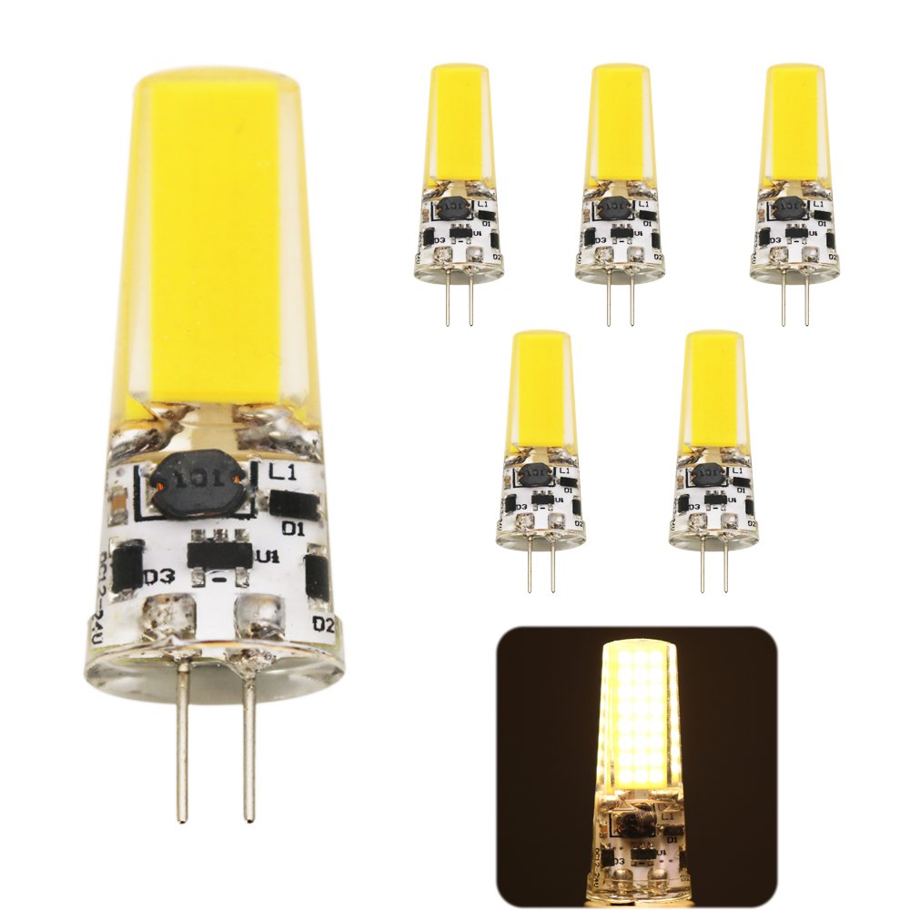 5 pcs G4 COB LED Bulb, AC 12V, 5W (50W Halogen Bulb Equivalent), 410Lumens, 2700K Warm White
