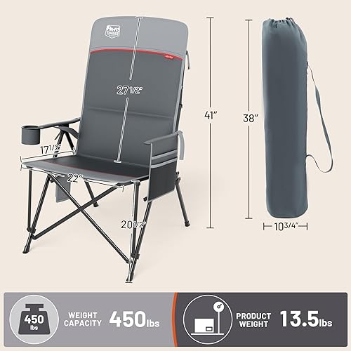 Miniatura 3 de TIMBER RIDGE Silla de camping térmica de gran tamaño con soporte lumbar, silla plegable portátil resistente para adultos soporta 450 libras para