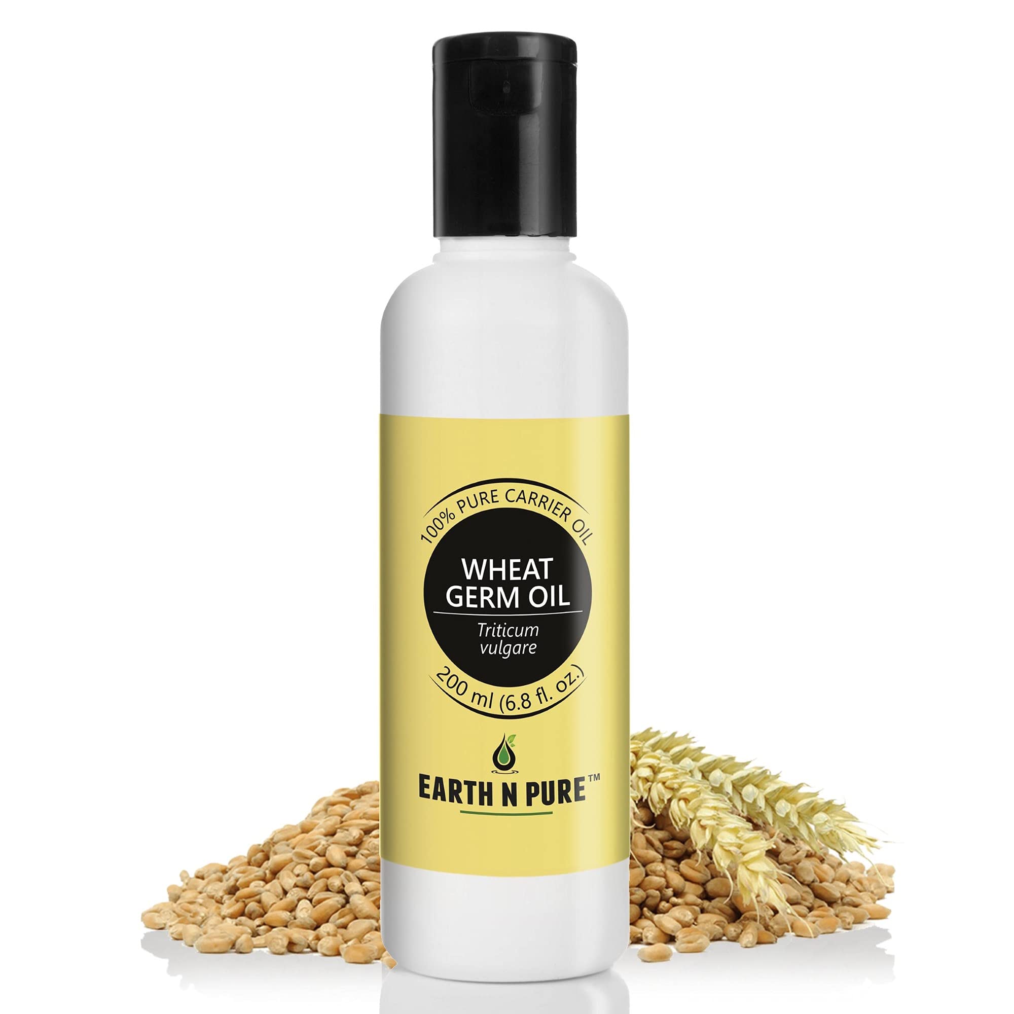 Earth N Pure Wheat Germ Oil 100% Cold-Pressed, Pure, Natural, Unrefined, Therapeutic Grade Carrier Oil- Perfect Solution for Skincare, Haircare, Bodycare, Face Care, Anti-Aging (200 Ml)