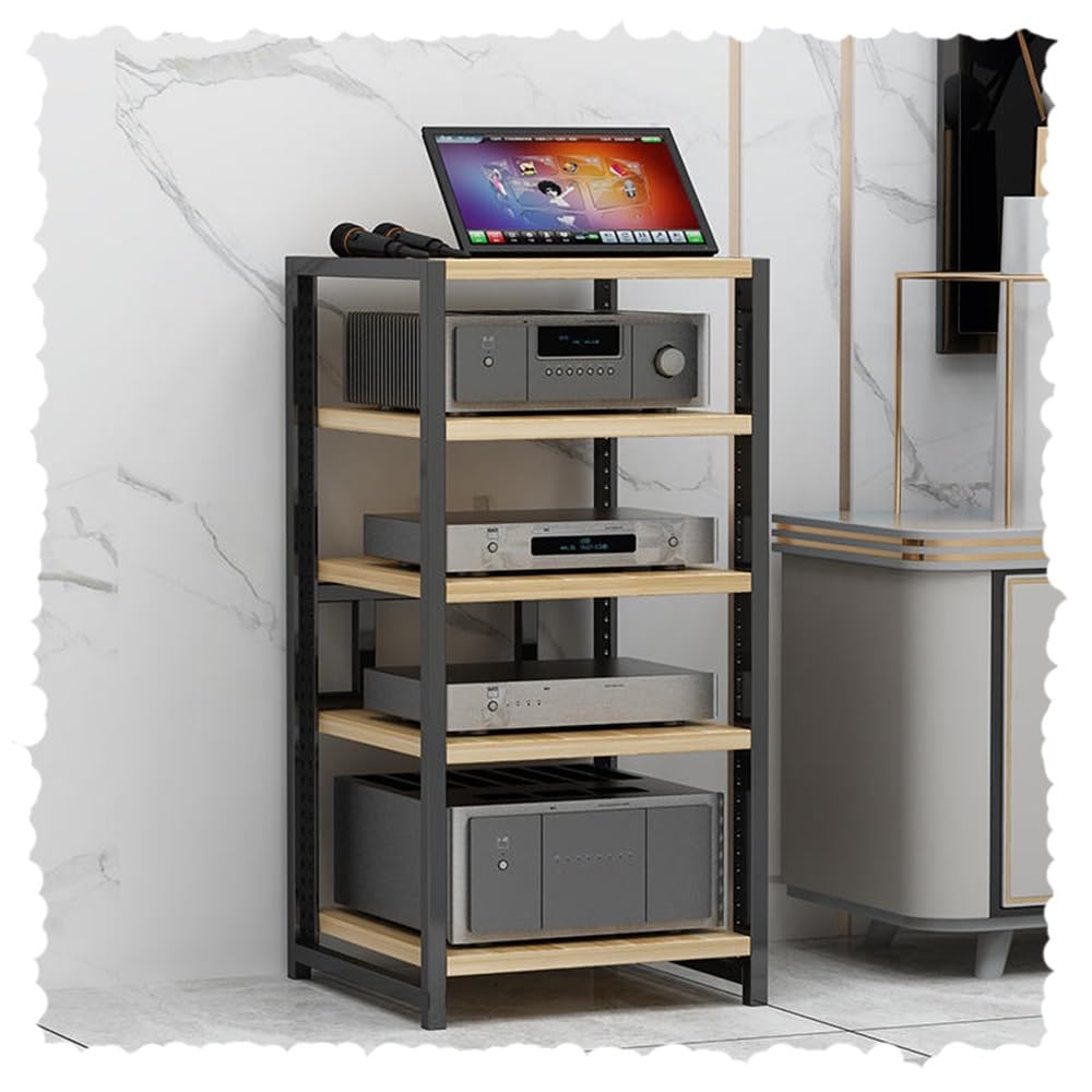 HAEKEBC 4/5/6 Tier Media Storage Cabinet Adjustable AV Media Stand Wooden Shelves Stereo Rack AV Cabinet Audio Video Components Cabinet Home Corner Media Center(Natural,80cm-31.4in)