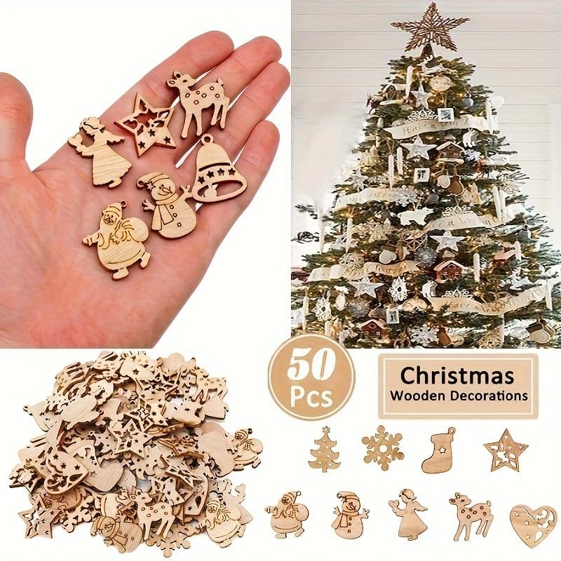 Miniatura 2 de Juego de 50 adornos colgantes clásicos de Navidad, Papá Noel, muñeco de nieve, reno, árbol de Navidad, copos de nieve y más diseños para decoración