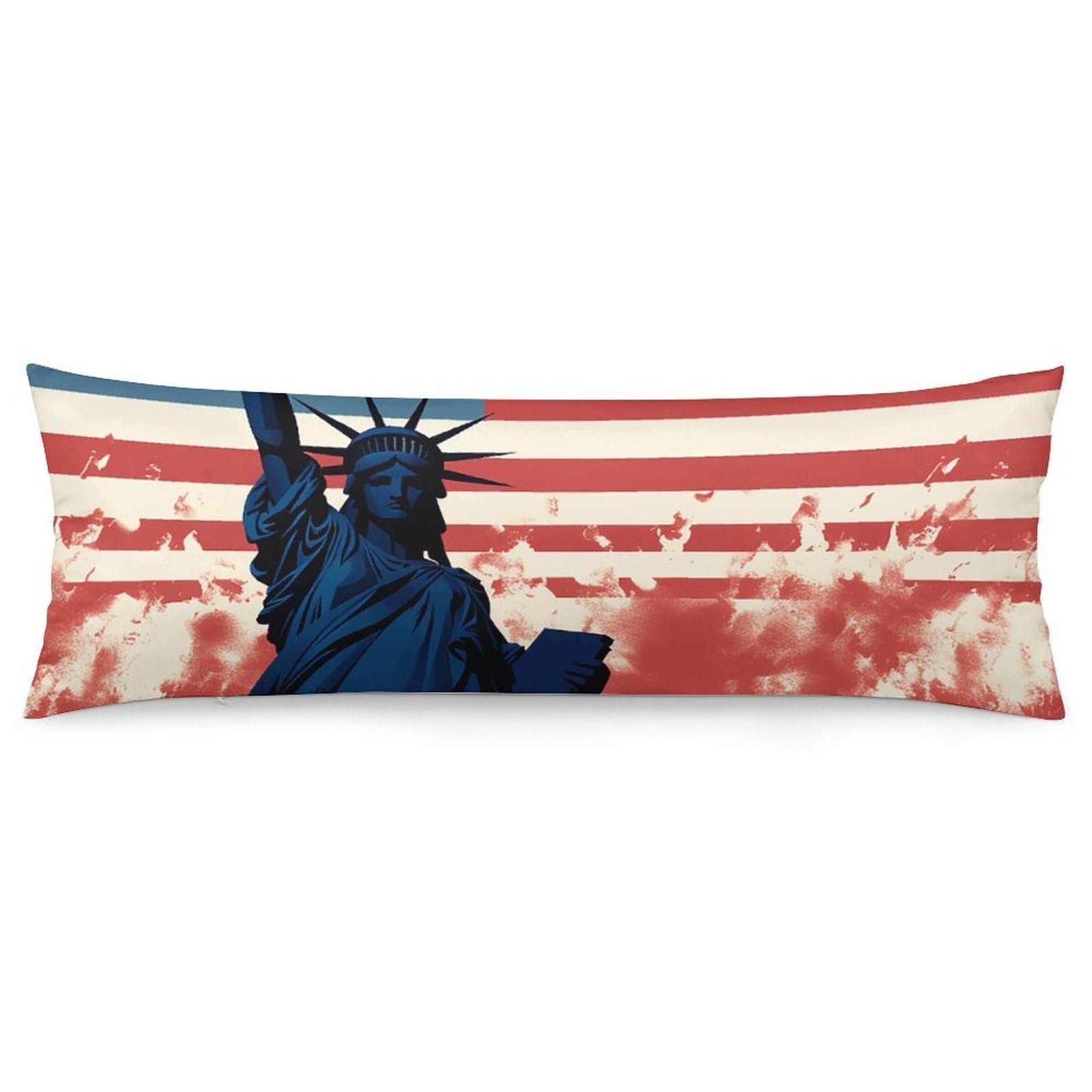 2 Pack Pillow Cases for Hair and Skin, Soft Breathable Pillow Case Covers with Hidden Zipper, Flag with Silhouette of Lady Liberty Pillowcase 20"x54" Pillow Covers for Sleeping Gift