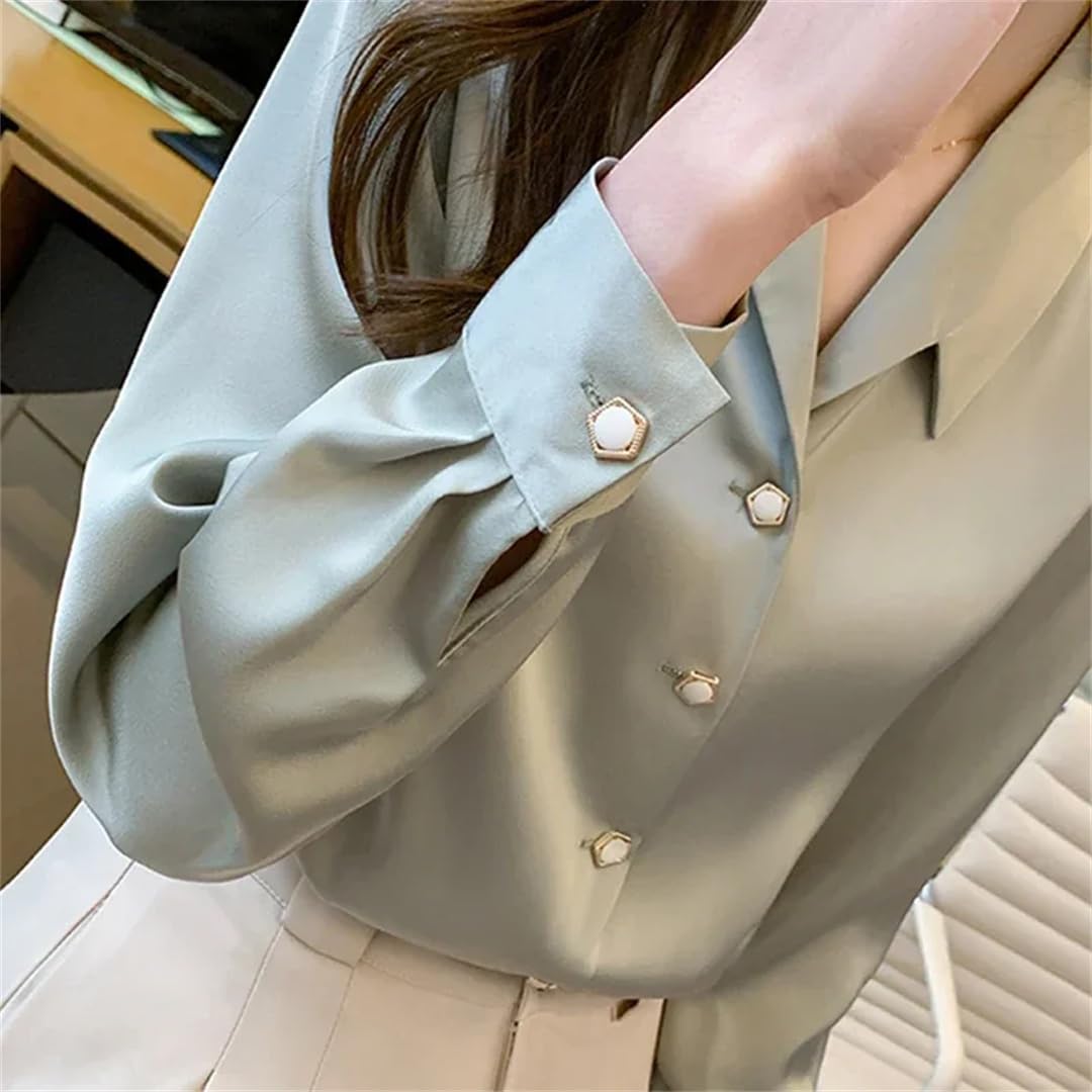Blusas de satén para mujer, de manga larga, elegante, básica, con botones, de manga larga, simple, formal, casual