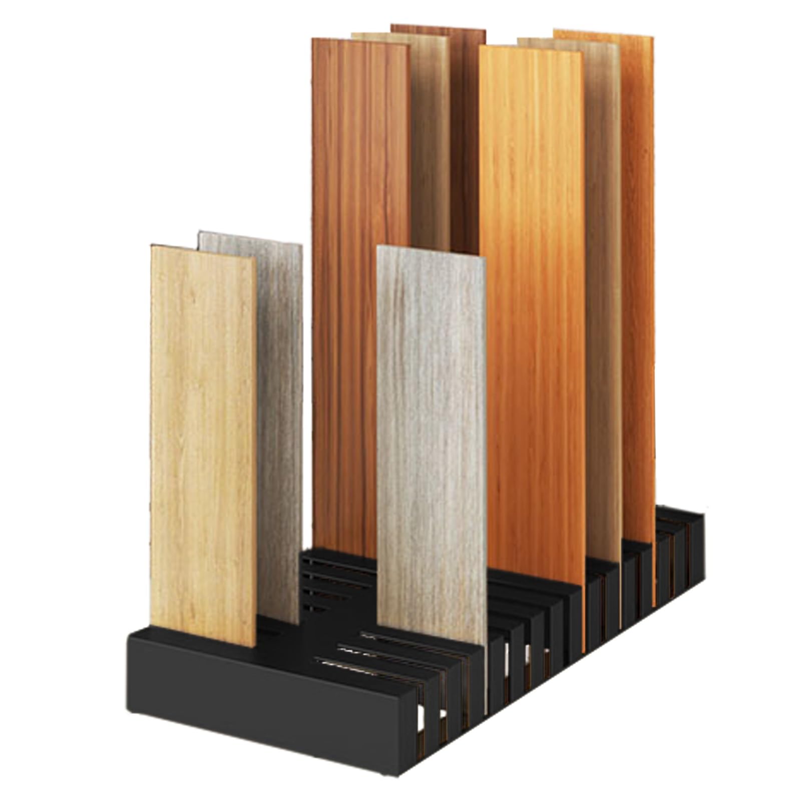 Estante de exhibición de azulejos de metal de 28 ranuras para materiales de construcción a granel, perfecto para losas de mármol, versátil uso en pared/suelo/techo, ideal para salas de exposición