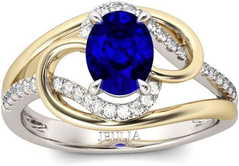 Jeulia Engagement Rings for Women Sterling Silver Oval Cut Wedding Ring Set Simulated Sapphire Ring
