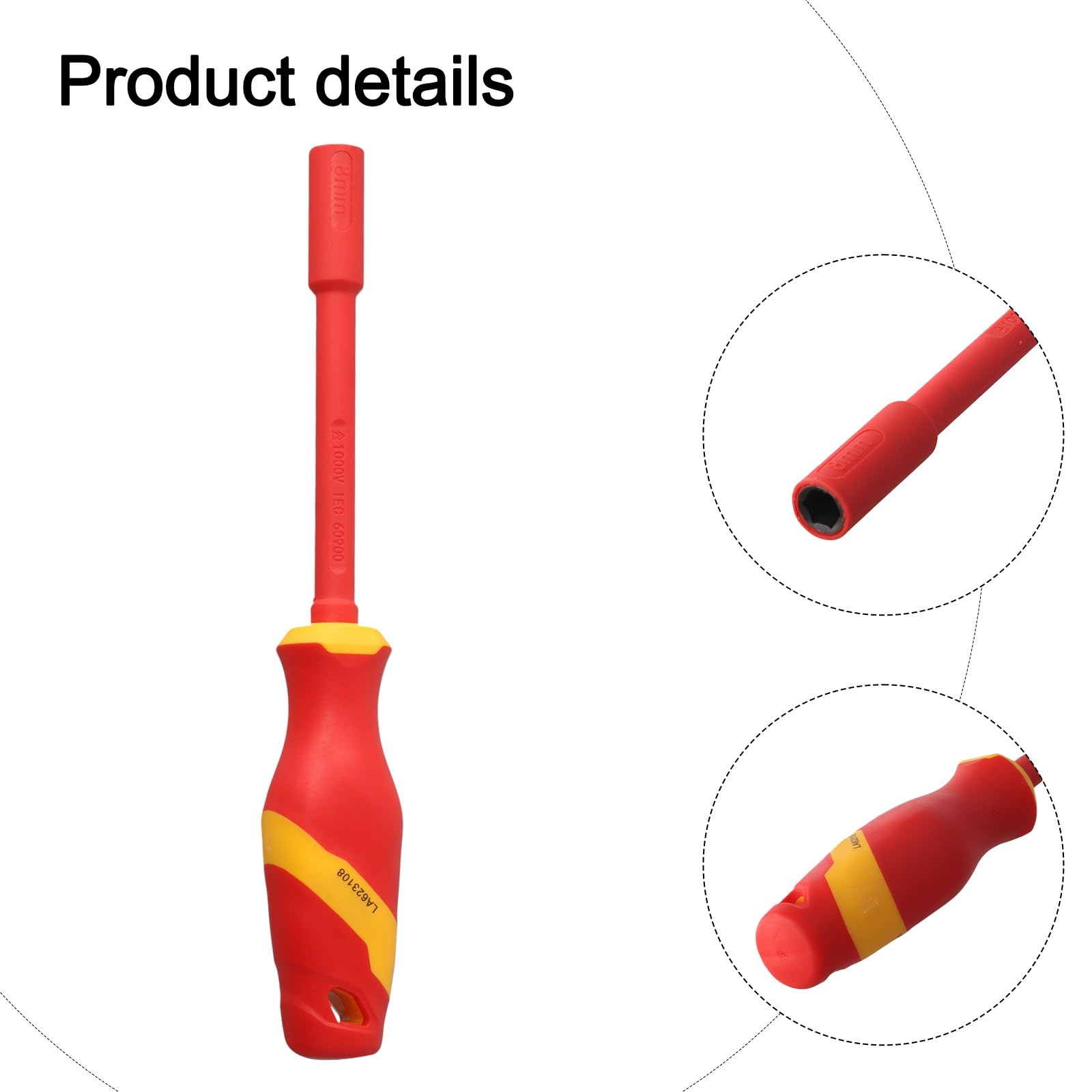 Llaves de Vaso Aisladas 1000V VDE Llaves de Vaso Aisladas Destornillador de Tuercas Giratorio Llaves de Vaso Hexagonales Llaves Destornillador para Vehículos Eléctricos Híbridos (13mm)