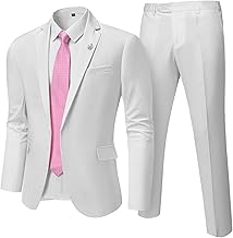 Hihawk 2 Piece Men's Slim Fit Suit, One Button Jacket and Pants with Tie, Blazer Trousers Set for Weddings Proms
