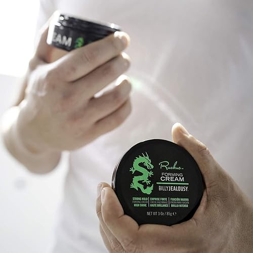 Miniatura 8 de Billy Jealousy Ruckus Crema formadora de cabello para hombres con fuerte sujeción y alto brillo, reutilizable, aspecto natural, producto de peinado