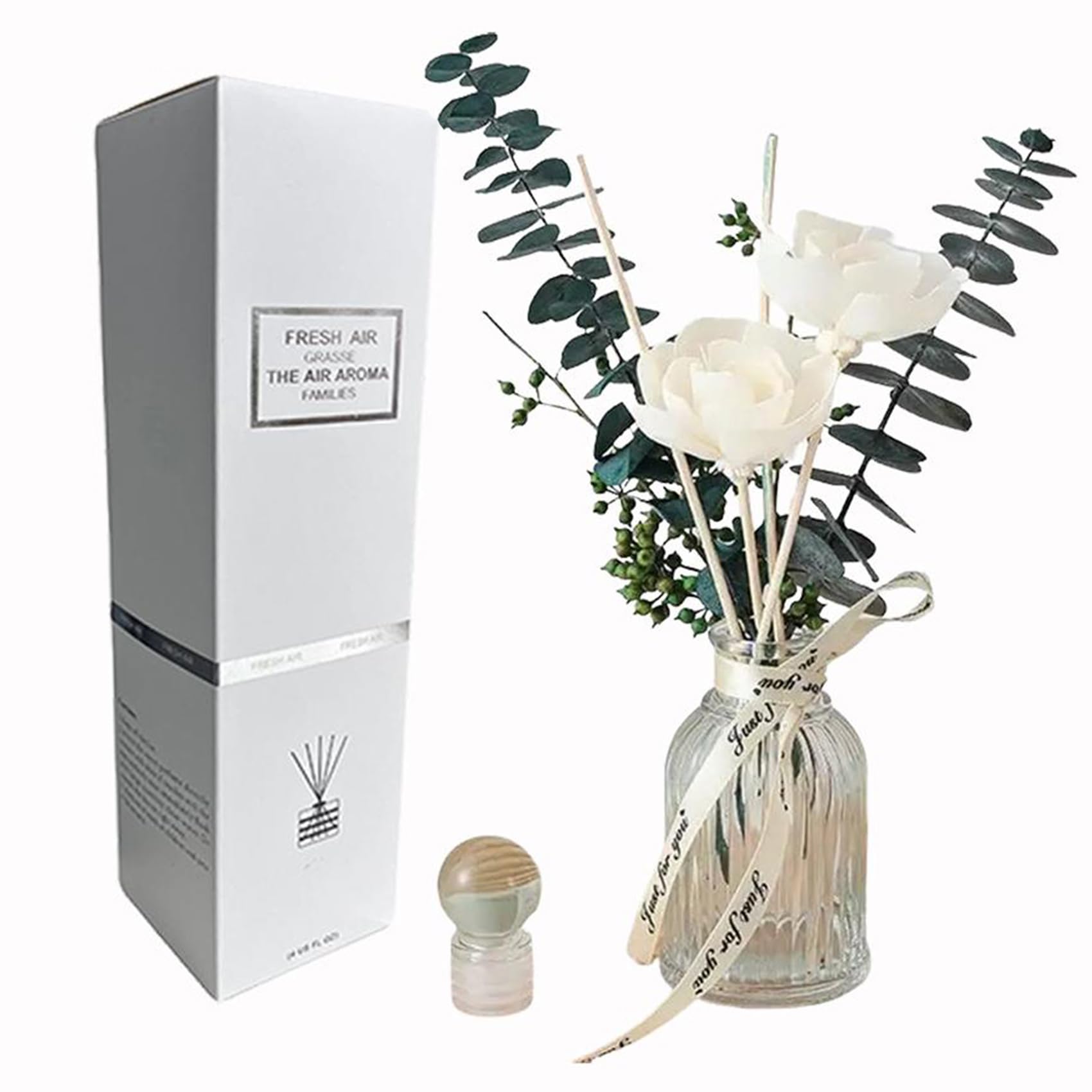 KBHOMFRA Reed Diffuser of Home Fragrance,Bathroom Diffuser with Sticks, 3.38OZ Essential Oil Jasmine,Lavender Scented,Dried Flowers Diffuser for Home, Office Aroma(Jasmine Tea)