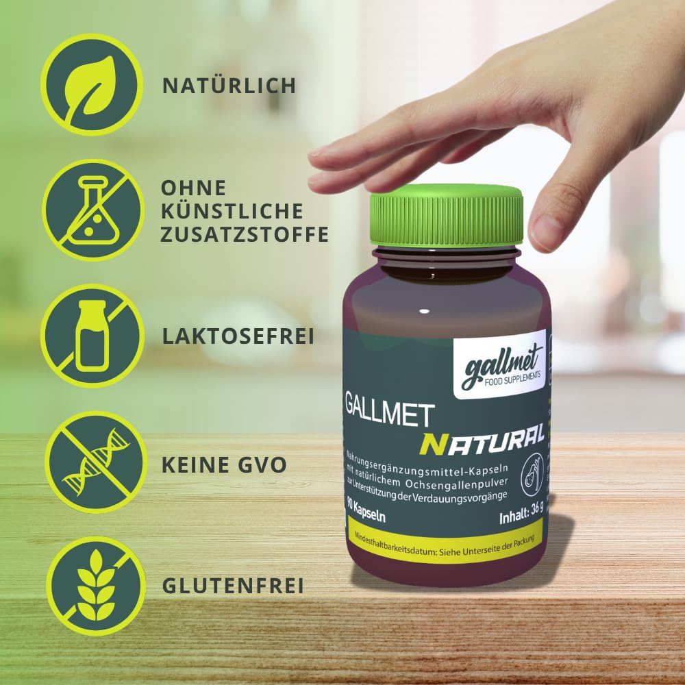 Natural 90 Kapseln, Gallensäure, Ox Bile Kapseln, Verdauungsenzyme zur Unterstützung der Leber, mit Ochsen-Galle und Gallensalzen, ideal nach Entfernung der Gallenblase