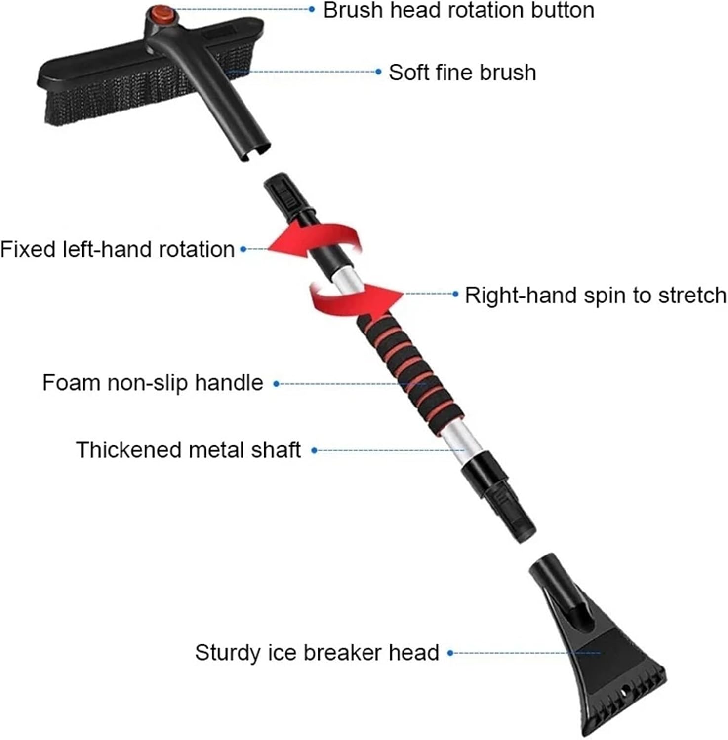 Extendable Detachable Snow Shovel Ice Scraper Brush and Windshield Cleaning Tool for Winter
