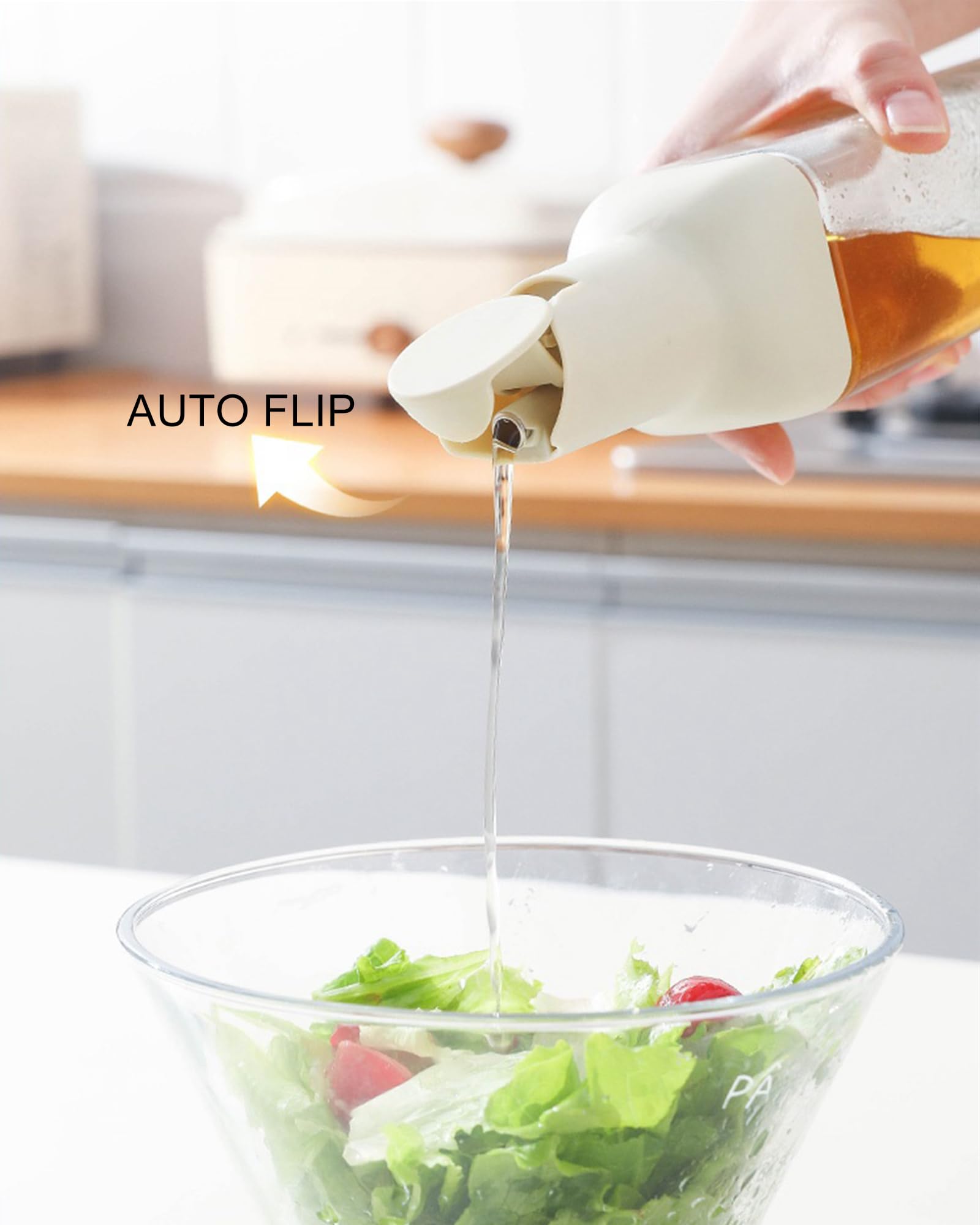 Oil Dispenser 17 Oz For Kitchen Cooking 2 Pack With Labels, Olive Oil Bottle Dispenser Auto Flip Non-Drip Oil Dispenser Bottle Wide Opening Easily Refill And Clean,Beige Glass Oil Dispenser 500ml