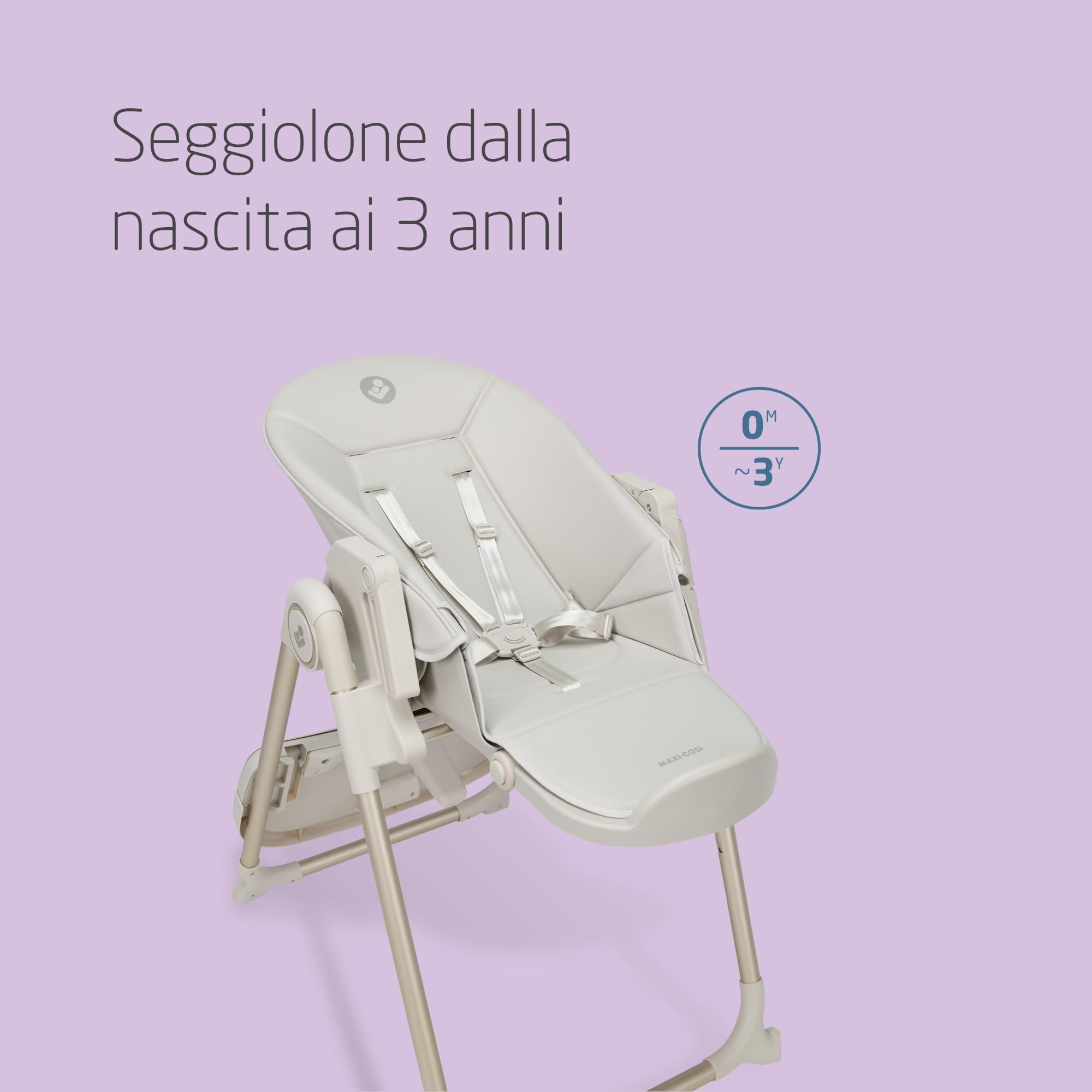 Maxi-Cosi Ava2,Seggiolone Pappa 0-3 Anni (Fino a 15 kg), Seggiolone Pieghevole Compatto, Leggero (9,45 kg), 5 Reclinazioni e 6 Altezze, Vassoio Rimovibile Con Una Mano, 2 Ruote, Elegance Beige