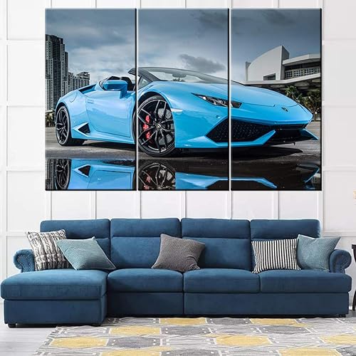 Miniatura 3 de TUMOVO 3 piezas de arte de pared LP 610 4 cuadros azules de Supercar impresiones sobre lienzo para decoración moderna del hogar, estirado por marco