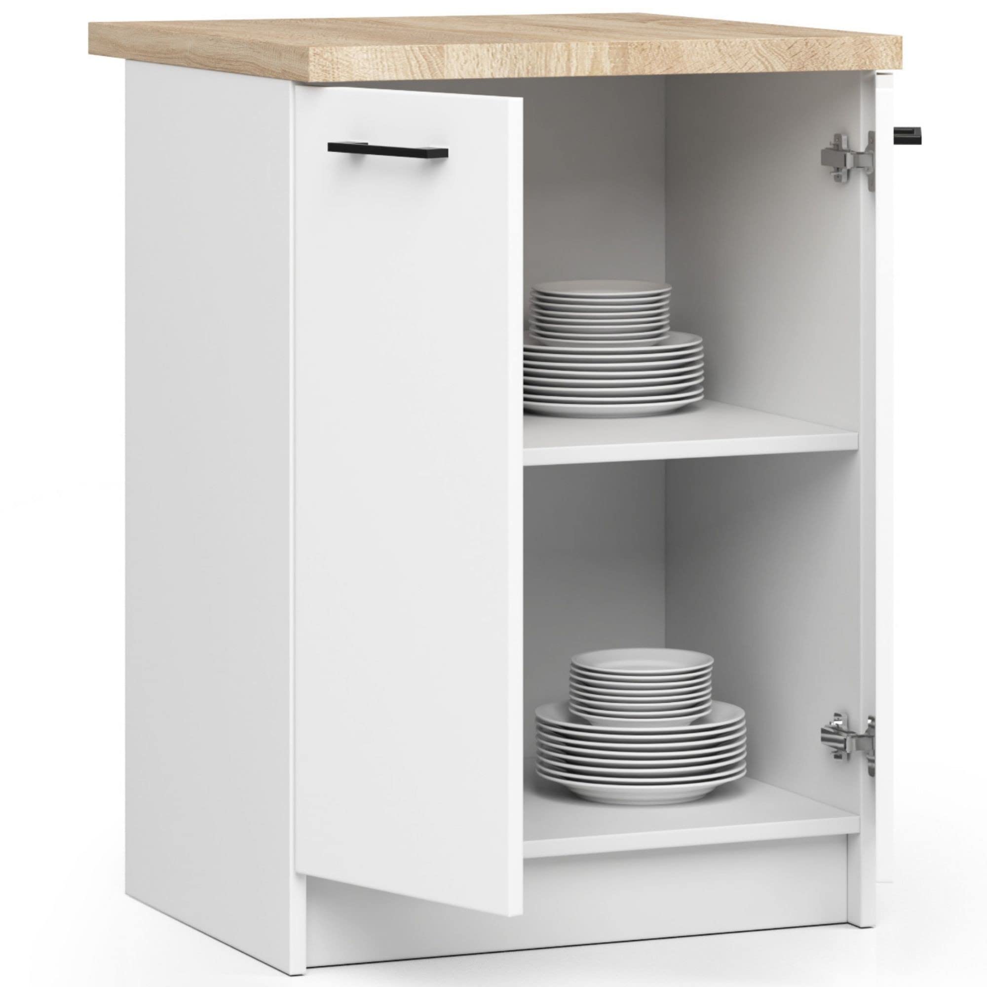 AKORD | Mueble de Cocina con encimera - Oliwia S60 | Mueble Base con 2 Puertas y 2 estantes | Mueble de Entrada | Aparador | Isla | Armario | 46 x 60 x 85 cm | Blanco