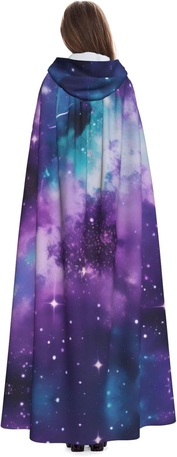 SSIMOO Colorful Purple-Blue Galaxy Enchanting Adult Hooded Cape for Halloween and Party Costumes-Fashionable Women's Robes,Capes