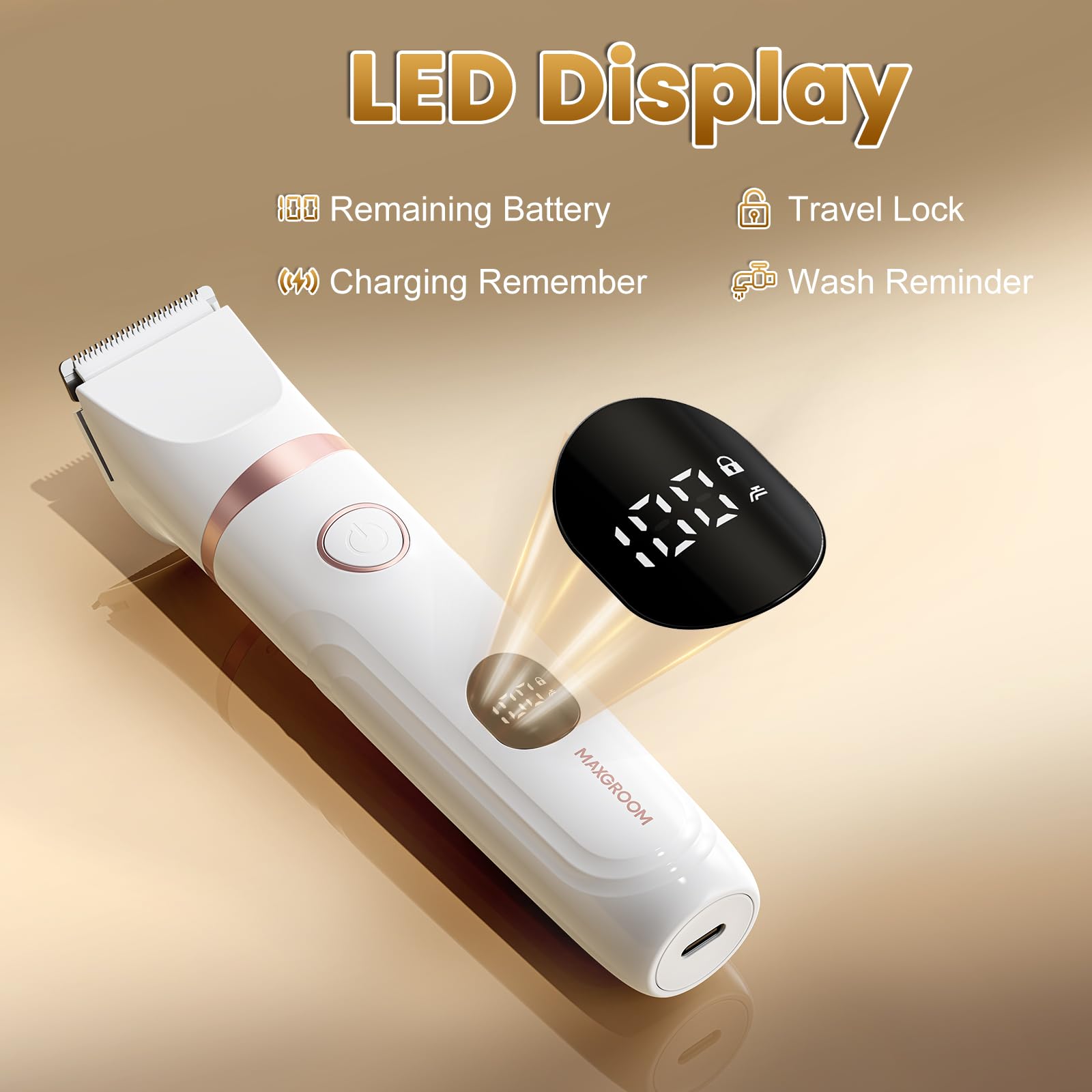 MAXGROOM Rasoir Electrique Femme, 3 en 1 Tondeuse Intime Femme Humide/Sec, Rasoir Électrique avec Affichage LED, Lame Céramique & 4 Peines, Épilateur Électrique pour Visage, Maillot, Aisselles, Jambes