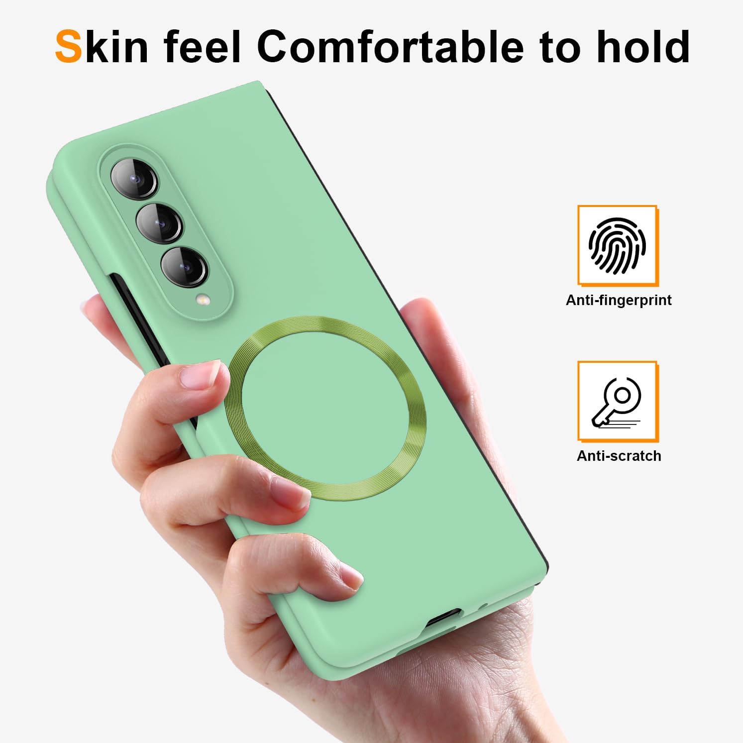 Magnetic for Galaxy Z Fold 3 5G Case,Lightweight,Slim Fit Drop Protection Rugged Shockproof Cover for Samsung Galaxy Z Fold 3 5G, Hard PC Shockproof Protective Phone Light Green 7-Z Fold3-05