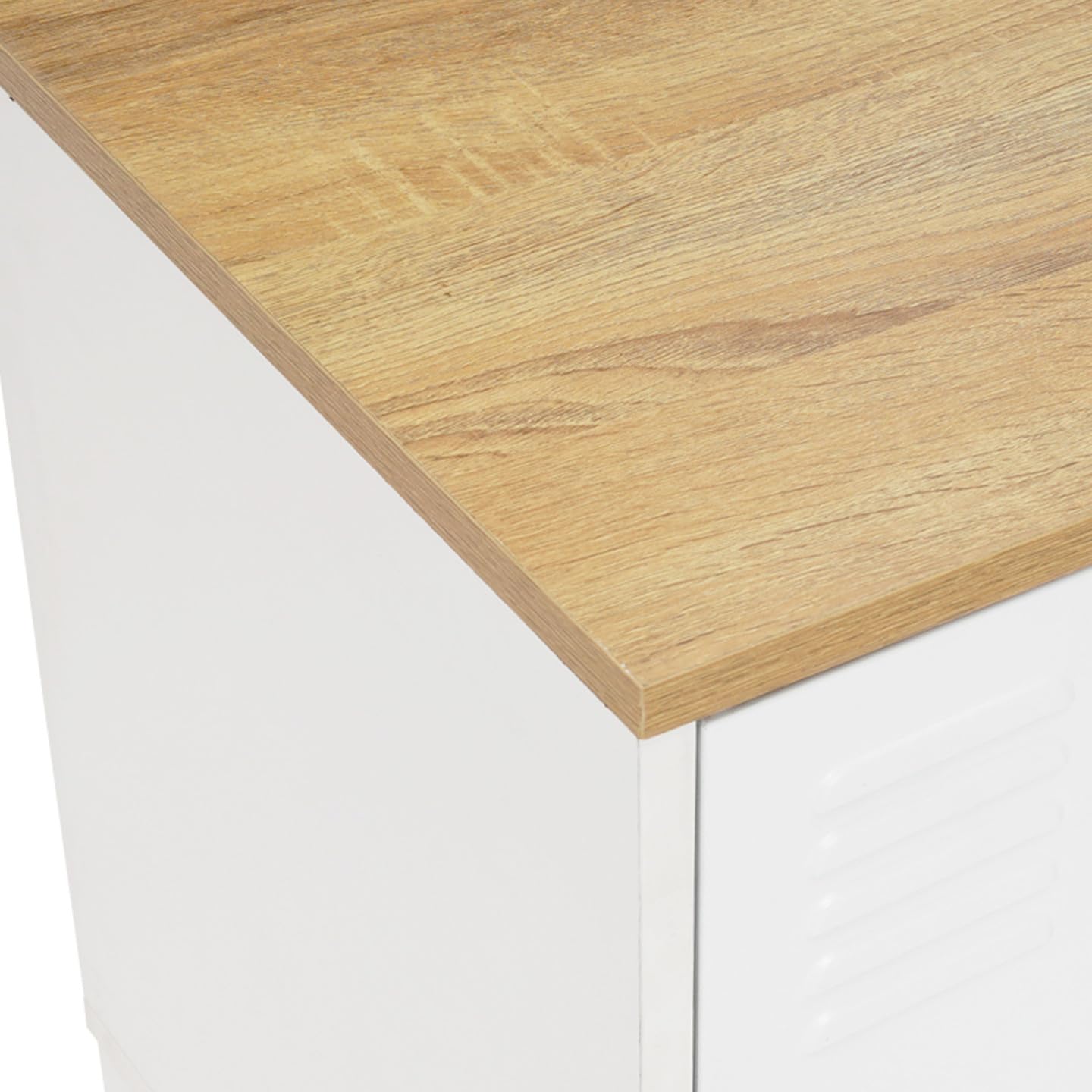 IDMarket - Buffet Bas 140 cm Ester 4 Portes métal Blanc Plateau Bois Design Industriel