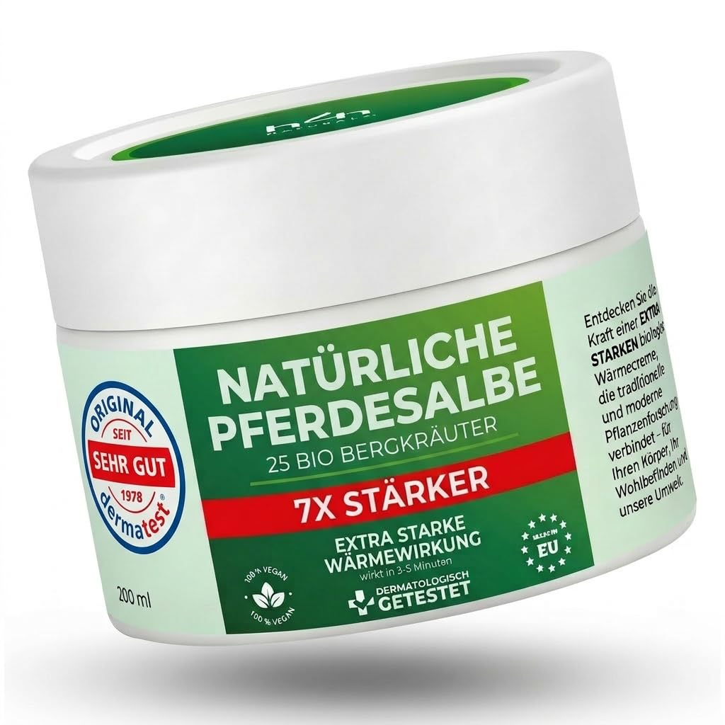Wärmesalbe Pferdesalbe Extra Stark mit Bio-Hanf & 25 Bio-Kräuterextrakten – Vegan, Pflanzliche Alternative zur Pflege von Gelenken, Muskeln & Rücken – Natürlich wärmender Effekt