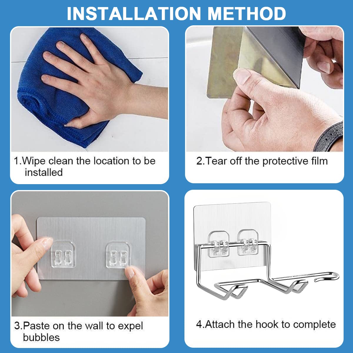 HASTHIP Hair Dryer Holder Wall Mounted Self Adhesive Stand Silver 4