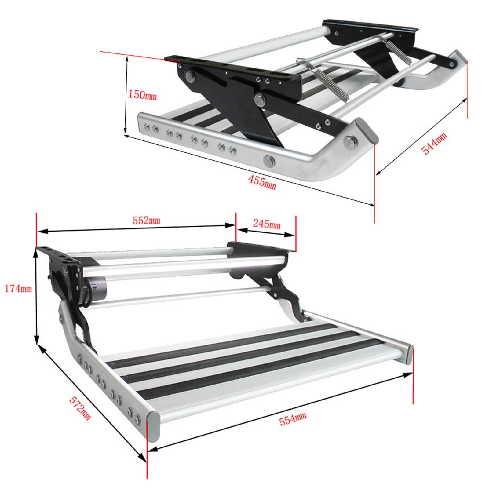 Gradino Elettrico Pieghevole per Camper con Luce a LED, Costruzione in Lega di Alluminio Resistente, Controllo dell'interruttore e Controllo della Porta, Scale Automatiche Pieghevoli per ro