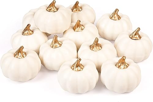 Whaline Calabazas artificiales a granel vintage de calabaza blanca cosecha de calabaza realista de calabaza falsa de espuma para otoño, Halloween,