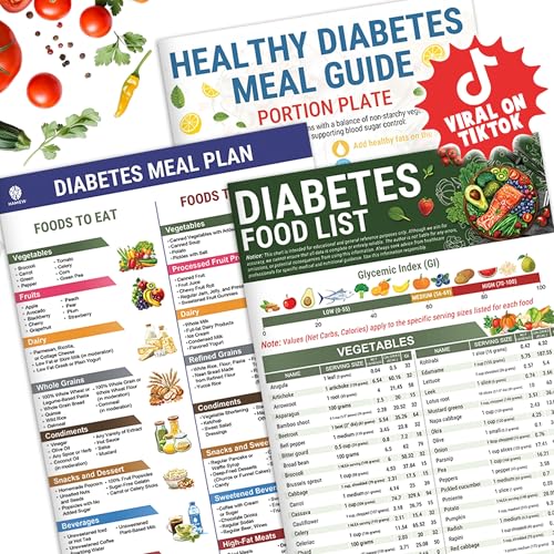 HAMIEW 3 Pack Diabetes Food List and Meal Planner — Know Exactly What to Eat, Diabetic Cookbook 400+ Foods GI Net Carbs Serving Size, 100+ Meal Ideas, 28 Recipes for Beginners Type 1 2 Prediabetes