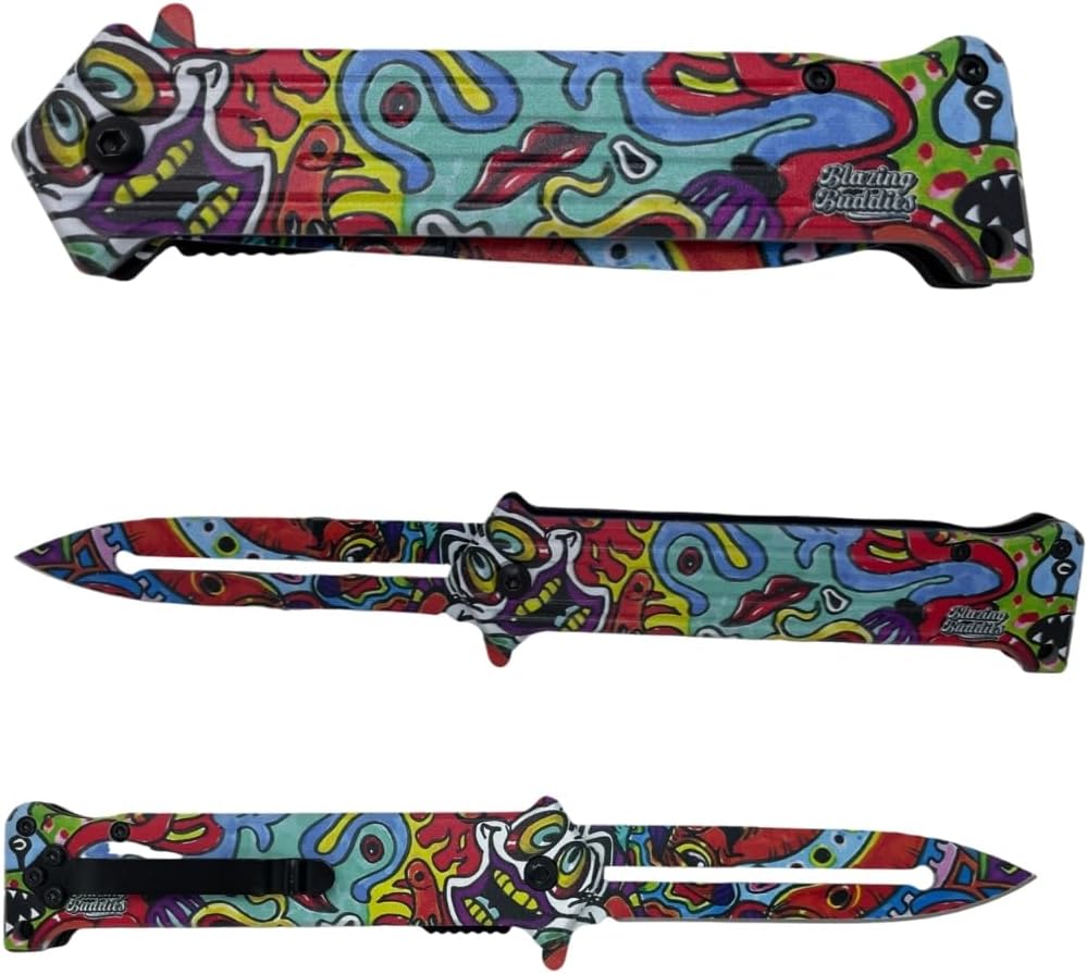 Funky Pocket Knife - Fun Camping & Hunting Accessories For Knife Collectors & Outdoorsmen, Abstract Designs & Graffiti Artwork Knife, 420 Stainless Steel Blade