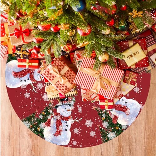 Snowman Christmas Tree Skirt, Christmas Tree Decorations, 36in Red Christmas Tree Skirts, Pencil Tree Skirt