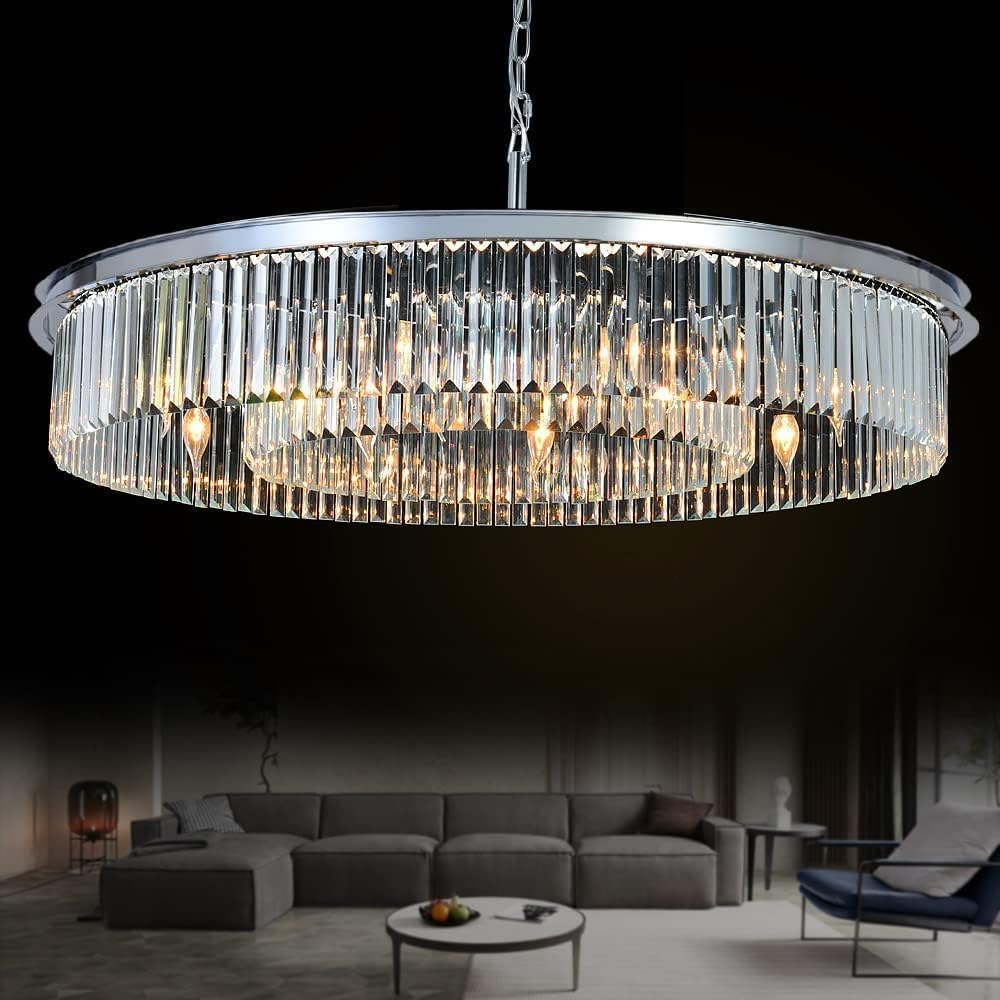 Chrome Crystal Chandeliers Modern Contemporary Ceiling Lights Fixtures Pendant Lighting for Dining Living Room Chandelier D43