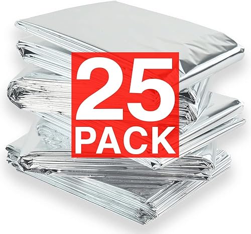 Altland Paquete de 25 mantas de emergencia  Mantas de Mylar plateadas empaquetadas individualmente