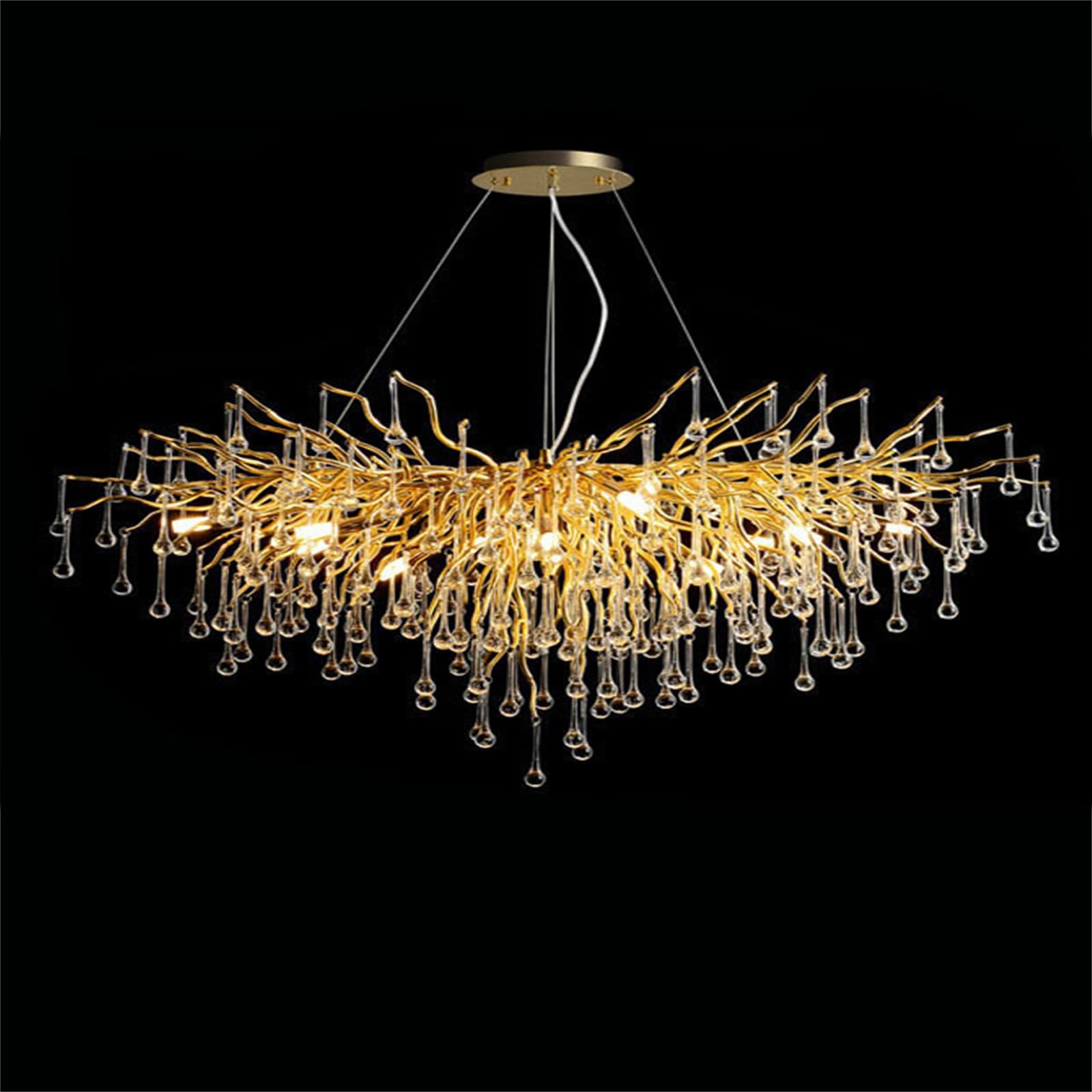 KXEcoLife Modern Crystal Branch Chandelier, Large Linear Raindrop Pendant Light Fixture for Dining Room, Kitchen Island, Living Room & Bedroom,Oval L47.2
