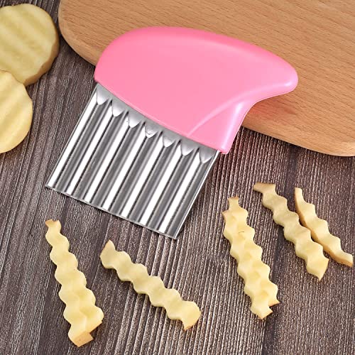4 Pcs Crinkle Cutter, French Fry Potato Slicer Cutter, Stainless Steel Waffle Fry Cutter, Wavy Chopper For Veggies Fruit Vegetable Potato Carrots Butter Wavy Crinkle Chopper Cutter Knife, 4 Colors #TOP3
