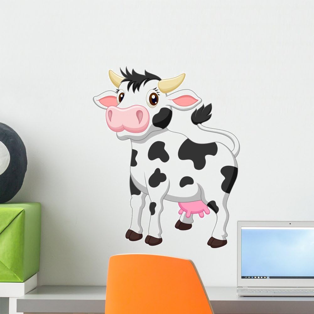 Wallmonkeys WM138799 Cute Cow Cartoon Peel and Stick Wall Decals (18 in H x 15 in W), Small