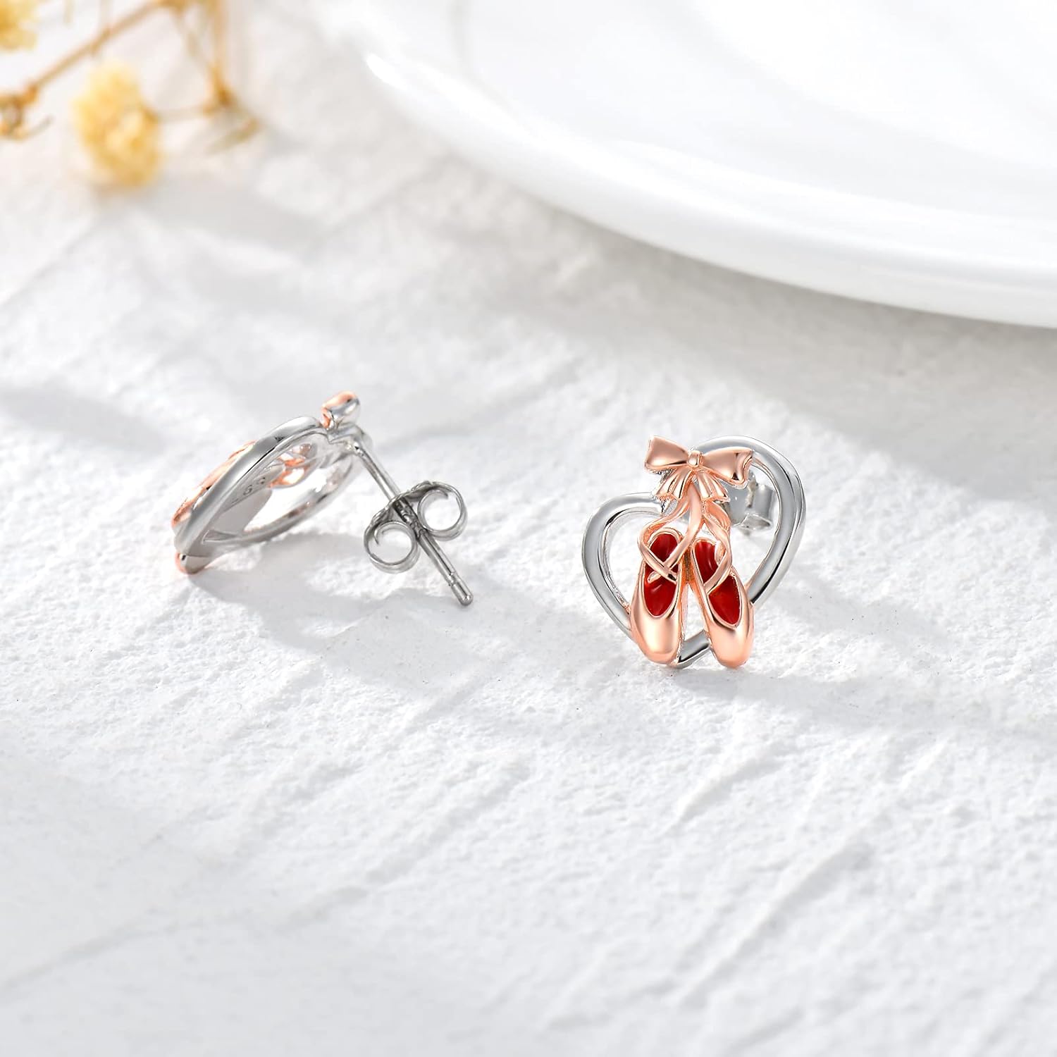 Ballet Shoes Earrings Sterling Silver Heart Studs Earrings, Birthday Christmas Jewelry Dancer Ballet Recital Gifts for Women - Image 3