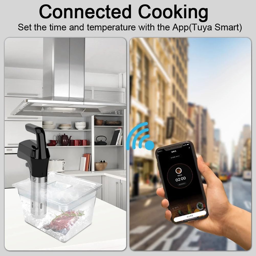 Sous Vide Präzisionskocher, 1800W WiFi Wasserbad mit LCD-Display - Smart Cooking Pot für Steaks, Huhn, Fisch, Gemüse, 25°C-95°C Temperaturregelung