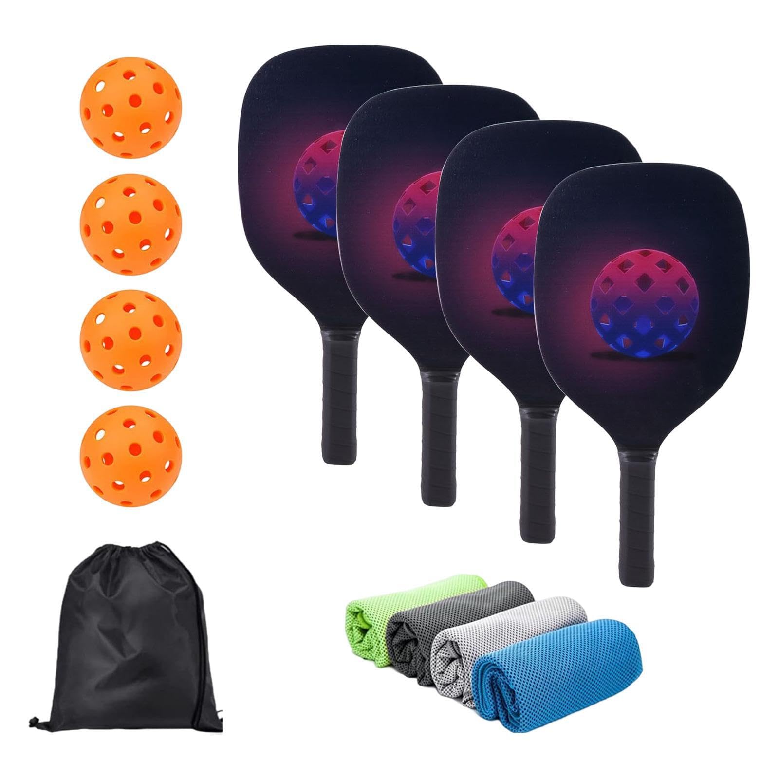 Set di Racchette da Pickleball, Racchette in Legno, 4 Palline, Racchetta da Interno, Racchetta da Pickleball Leggera e, Include, da, 4 Palline, da Interno