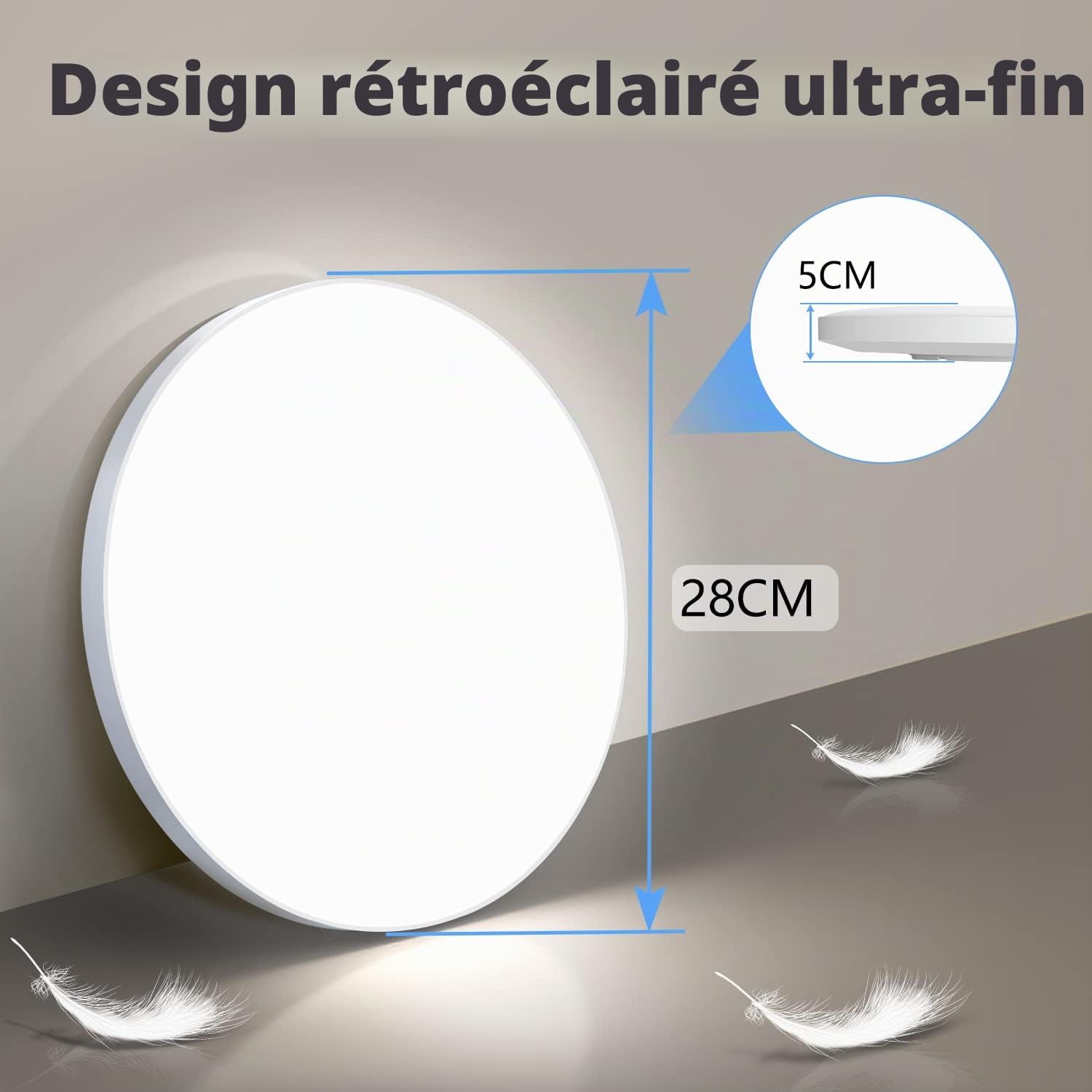 OUILA Plafonnier LED 24W 6500K - 2PCS Luminaire IP44 Ø28 CM pour Salle de Bain, Chambre, Cuisine, Salon, Balcon